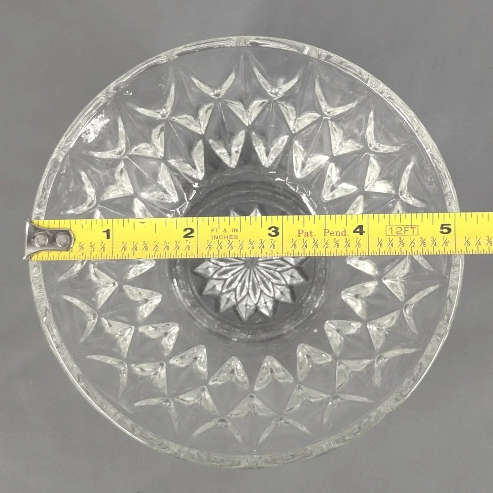 Vintage Clear Pressed Glass Bowl Diamond Point Pattern Starburst Base 5 Inch